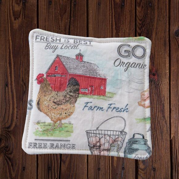 Fabric Coasters, Set Of 4, Farm Animal Reversible Country Floral Mug Rugs - Picture 5 of 9